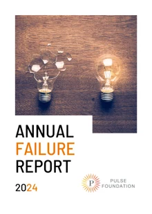 Cover of the 2024 Annual Failure Report: one broken light bulb beside one that is lit
